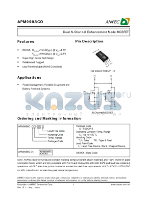 APM9988COC-TRL datasheet - Dual N-Channel Enhancement Mode MOSFET