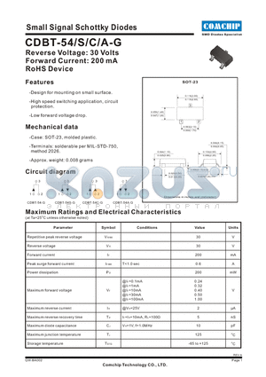 CDBT-54-G datasheet - Small Signal Switching Diodes