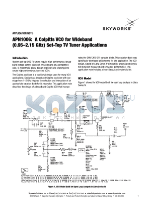 APN1006 datasheet - A Colpitts VCO for Wideband (0.952.15 GHz) Set-Top TV Tuner Applications