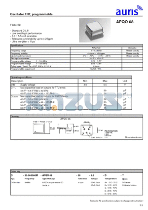 APQO08 datasheet - Oscillator THT, programmable