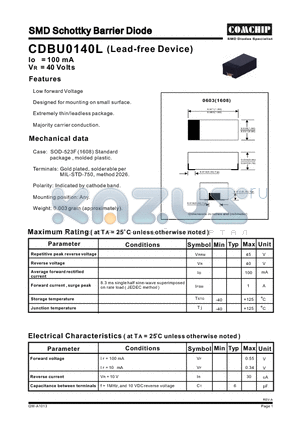 CDBU0140L datasheet - SMD Schottky Barrier Diode