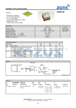 APQO08_1 datasheet - Oscillator THT, programmable