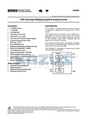 DAC8801IDGKT datasheet - 14-Bit, Serial Input Multiplying Digital-to-Analog Converter