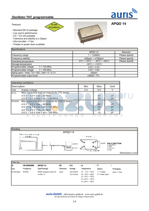 APQO14 datasheet - Oscillator THT, programmable