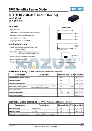 CDBU0230-HF datasheet - SMD Schottky Barrier Diode