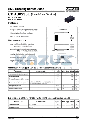 CDBU0230L datasheet - SMD Schottky Barrier Diode