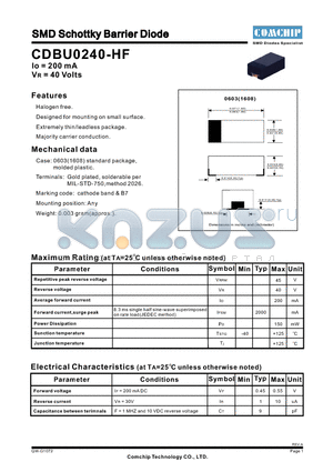 CDBU0240-HF datasheet - SMD Schottky Barrier Diode