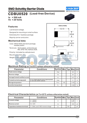 CDBU0520 datasheet - SMD Schottky Barrlier Diode