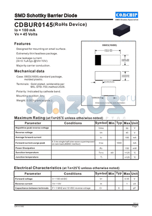 CDBUR0145 datasheet - SMD Schottky Barrier Diode