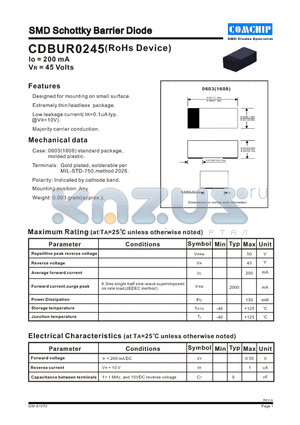 CDBUR0245 datasheet - SMD Schottky Barrier Diode