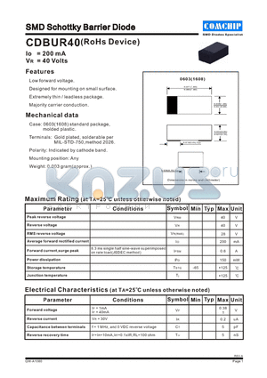 CDBUR40 datasheet - SMD Schottky Barrier Diode