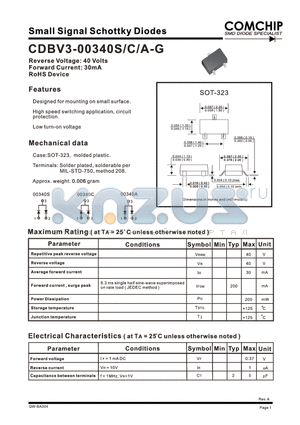 CDBV3-00340S datasheet - Small Signal Schottky Diodes