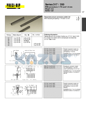 317-97-108-41-005 datasheet - PCB connectors 1.778 and 1.8 mm Single row Solder tail