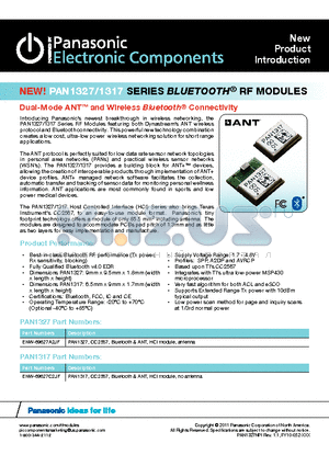ENW-89827A2JF datasheet - Dual-Mode ANT and Wireless Bluetooth^ ConnectivityPiDesign