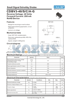 CDBV3-40A-G datasheet - Small Signal Schottky Diodes