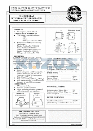 CNY17F-1 datasheet - NON-BASE LEAD OPTICALLY COUPLED ISOLATOR PHOTOTRANSISTOR OUTPUT