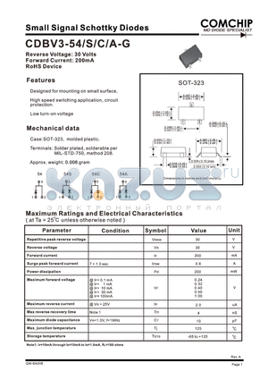 CDBV3-54C-G datasheet - Small Signal Schottky Diodes