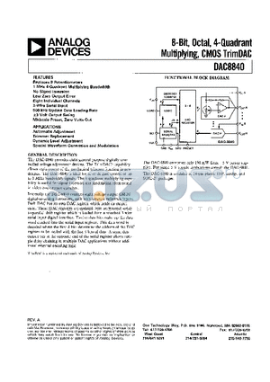 DAC8840GBC datasheet - 8-Bit Octal, 4-Quadrant Multiplying, CMOS TrimDAC