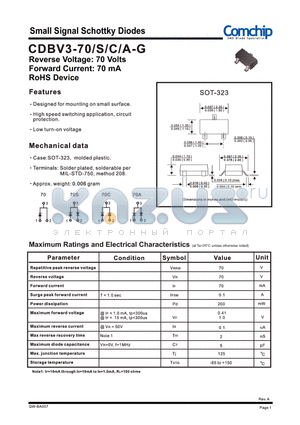 CDBV3-70 datasheet - Small Signal Schottky Diodes