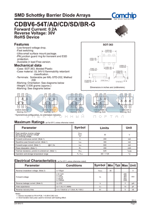 CDBV6-54T-G datasheet - SMD Schottky Barrier Diode Arrays