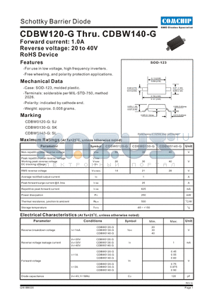CDBW0120-G datasheet - Schottky Barrier Diode