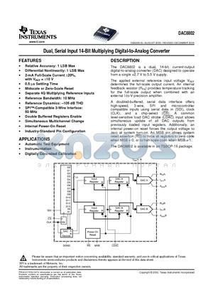 DAC8802IPWRG4 datasheet - Dual, Serial Input 14-Bit Multiplying Digital-to-Analog Converter