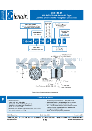 233-105-07XM25L datasheet - Jam Nut Environmental Receptacle Connnector