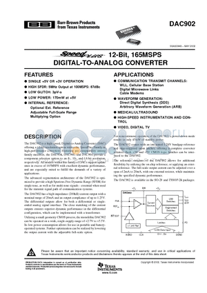 DAC902E/2K5 datasheet - 12-Bit, 165MSPS DIGITAL-TO-ANALOG CONVERTER