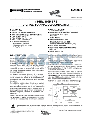 DAC904U/1KG4 datasheet - 14-Bit, 165MSPS DIGITAL-TO-ANALOG CONVERTER