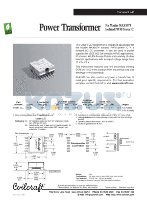 C0984-CL datasheet - Power Transformer