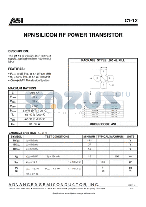 C1-12 datasheet - NPN SILICON RF POWER TRANSISTOR