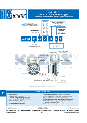 233-105-07XW25Q datasheet - Jam Nut Environmental Receptacle Connnector