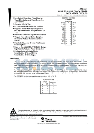 CDC2351 datasheet - 1-LINE TO 10-LINE CLOCK DRIVER WITH 3-STATE OUTPUTS