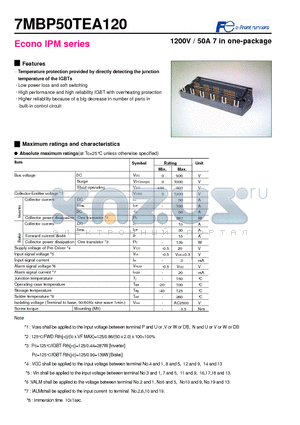 7MBP50TEA120 datasheet - Econo IPM series 1200V / 50A 7 in one-package