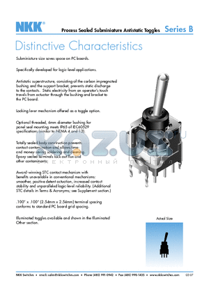 B19EW datasheet - Process Sealed Subminiature Antistatic Toggles