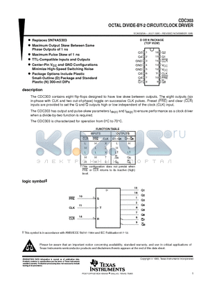 CDC303 datasheet - OCTAL DIVIDE-BY-2 CIRCUIT/CLOCK DRIVER
