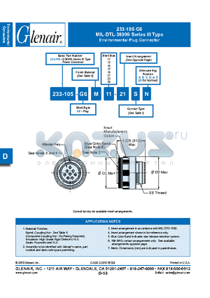 233-105-G6M23-21PCA datasheet - Environmental Plug Connector