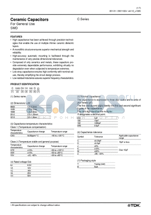 C1005C0G1H010C datasheet - Ceramic Capacitors For General Use SMD