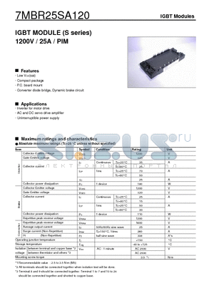 7MBR25SA120 datasheet - IGBT(1200V/25A/PIM)