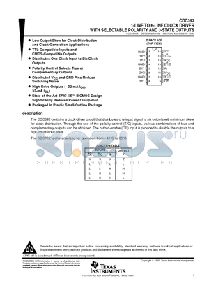 CDC392 datasheet - 1-LINE TO 6-LINE CLOCK DRIVER WITH SELECTABLE POLARITY AND 3-STATE OUTPUTS