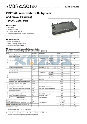 7MBR25SC120 datasheet - PIM/Built-in converter with thyristor and brake (S series) 1200V / 25A / PIM