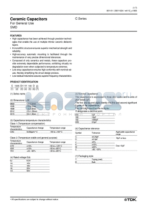 C1005C0G1H120J datasheet - Ceramic Capacitors For General Use SMD