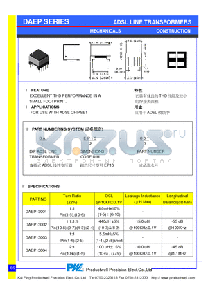 DAEP13012 datasheet - ADSL LINE TRANSFORMER