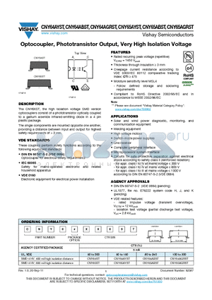 CNY64AGRST datasheet - Optocoupler, Phototransistor Output, Very High Isolation Voltage