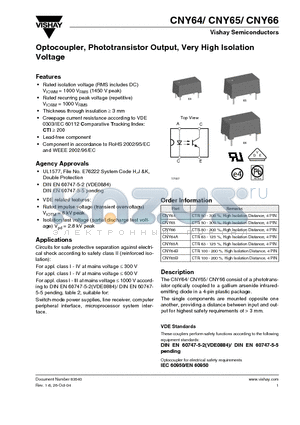 CNY66 datasheet - Optocoupler with Phototransistor Output