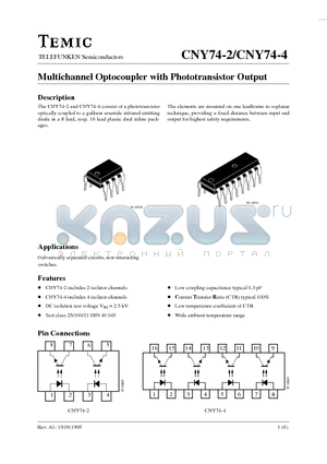 CNY74-2 datasheet - Multichannel Optocoupler with Phototransistor Output