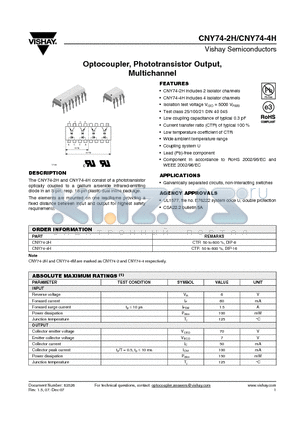 CNY74-2H_08 datasheet - Optocoupler, Phototransistor Output,Multichannel