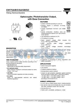 CNY75C datasheet - Optocoupler, Phototransistor Output,with Base Connection