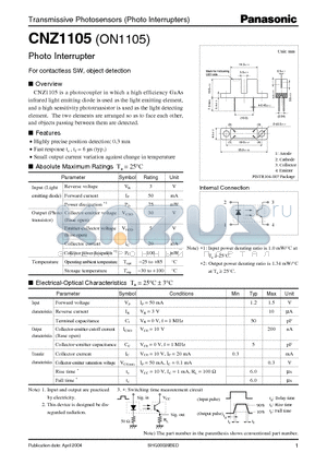 CNZ1105 datasheet - Photo Interrupter For contactless SW, object detection