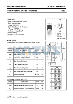7N60 datasheet - isc N-Channel Mosfet Transistor